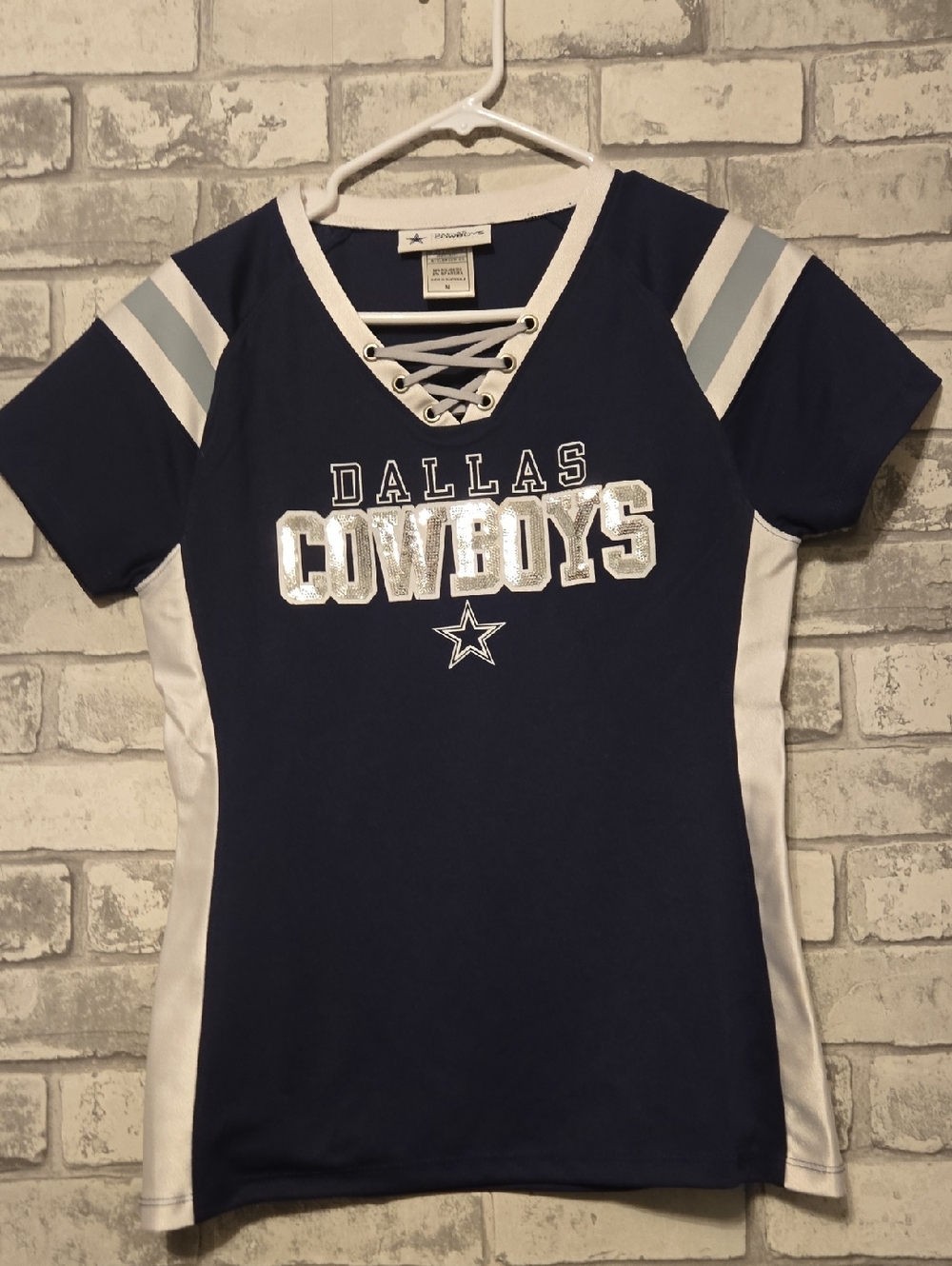 NFL Dallas Cowboys Navy and White Lace-Up Jersey Top